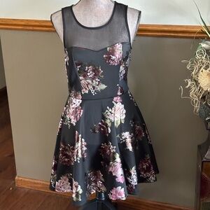 Trixxi Black Floral Mesh Mini Dress